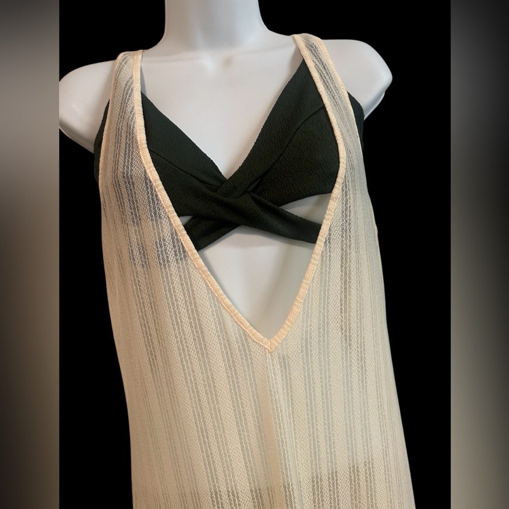 PrettyLittleThing Beige Long See-Thru Fringe Dress - Picture 4 of 6